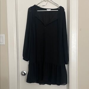 Draper James Black Long-Sleeve Ruffle Hem Dress